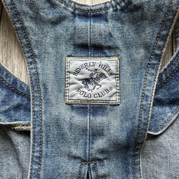 Beverly Hills Polo Club Vintage Embroidered Maxi Denim Jumper Dress Size Medium - Picture 12 of 14